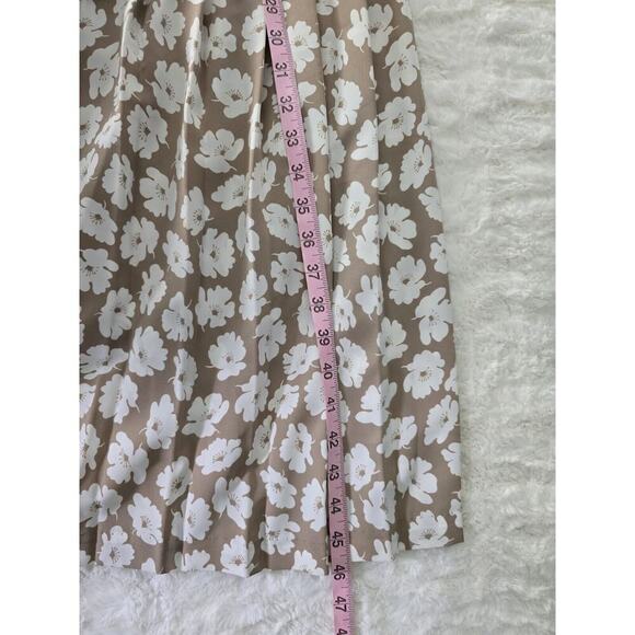 Vintage Orvis Tradwife Pleated Tan Floral Print Button Collared Midi Dress L‎ - Picture 11 of 12